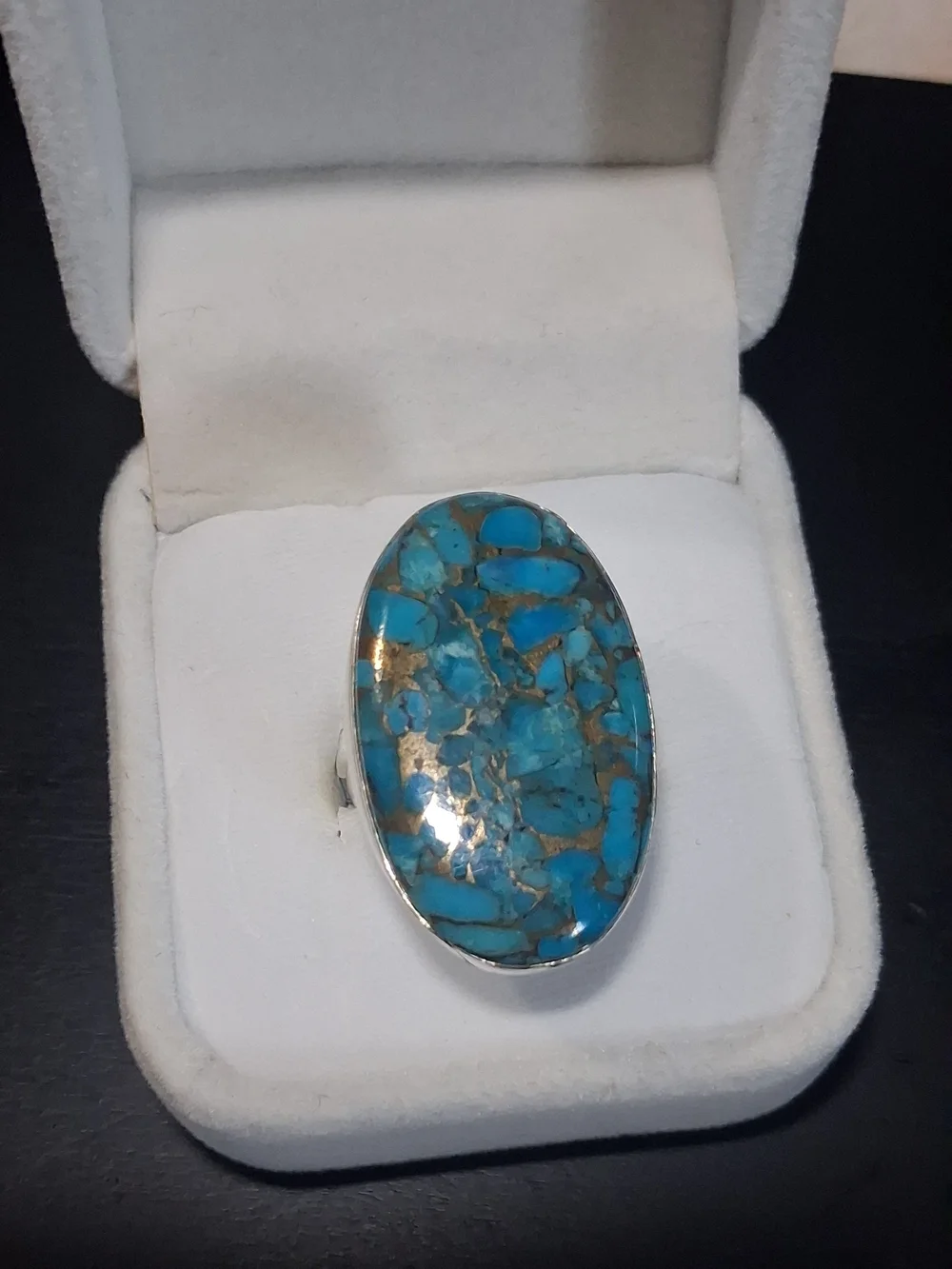 Blue Copper Turquoise Sterling Silver Ring Size 7 Stamped 925 Southwestern Chic